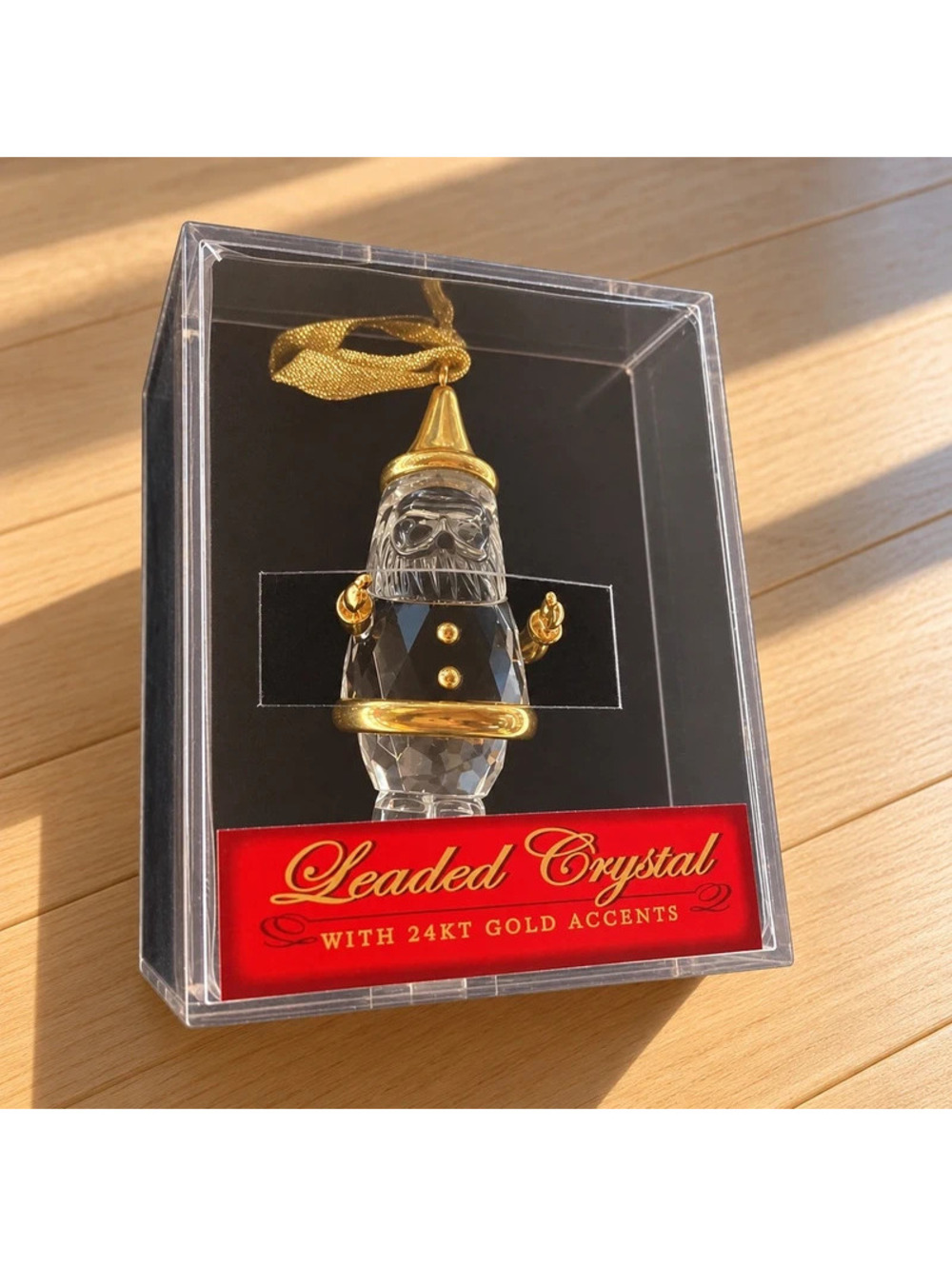 Crystal Santa Christmas Ornament 24K Gold Accents Handcrafted With Case